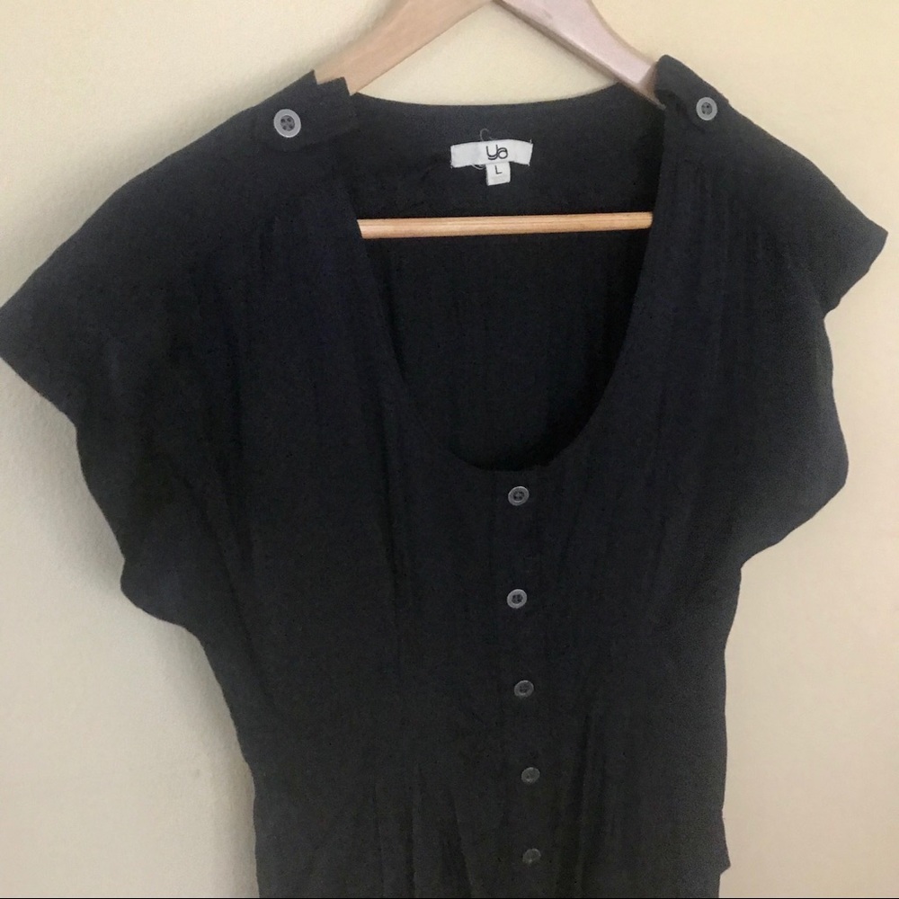 YA Button Down Front Black Dress W/ Patch Pockets